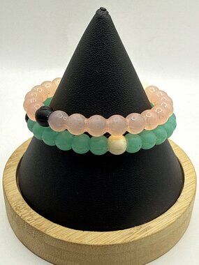 Lokai Pastel Beaded Bracelet Stack Pink Green Silicone Balance Minimalist 2pc